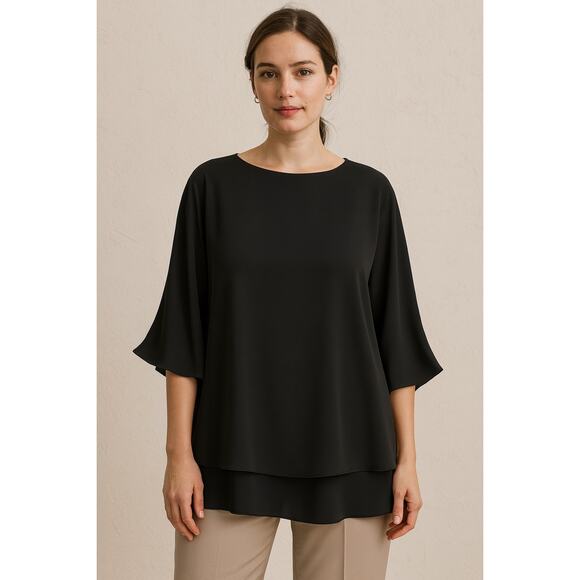 El. Story by Italy Black Stingray Blouse Large Flare Sleeve Relaxed Minimalist - Picture 1 of 8